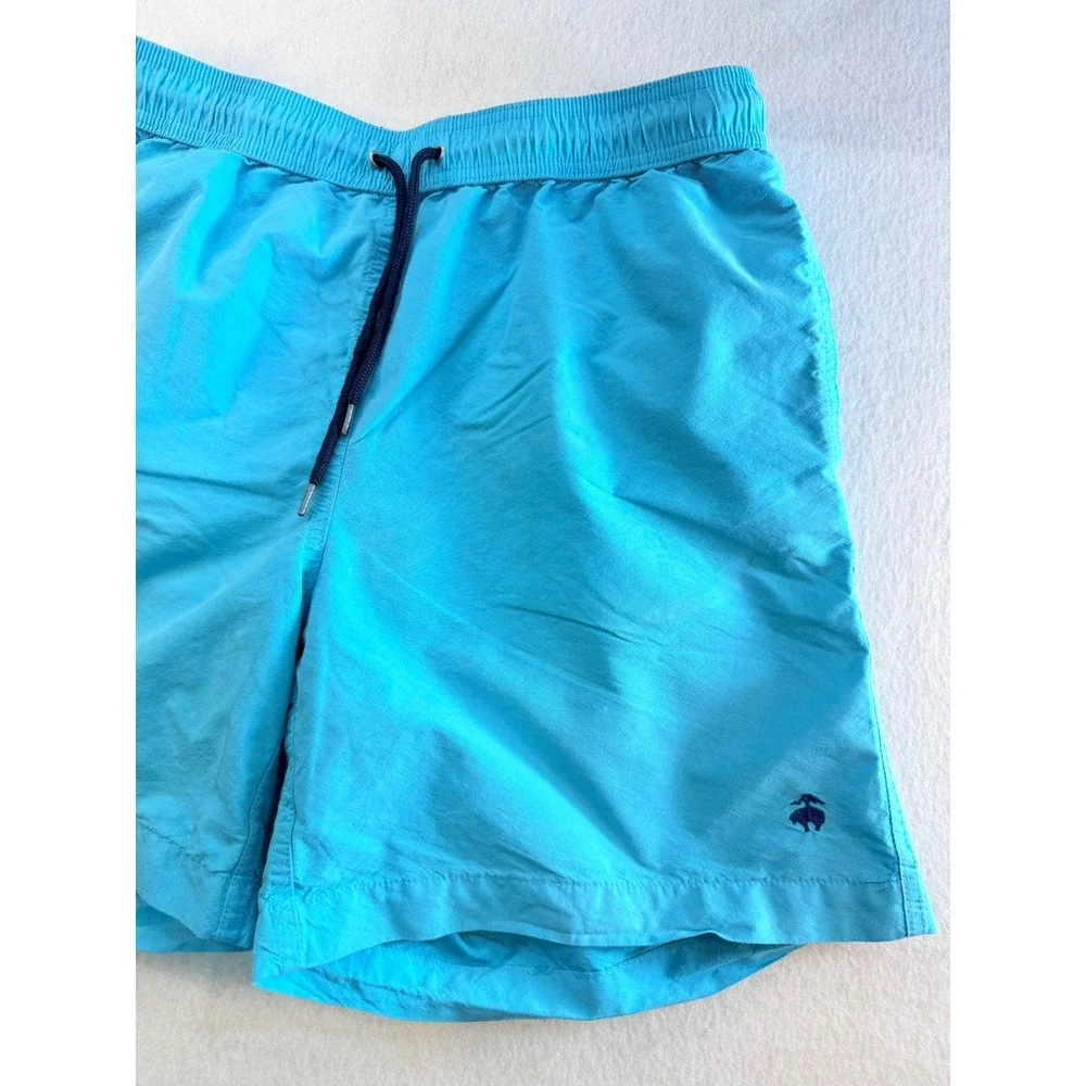 Brooks Brothers Mens Light Blue Swim Trunks Elastic Waist Drawstring 6in Inseam